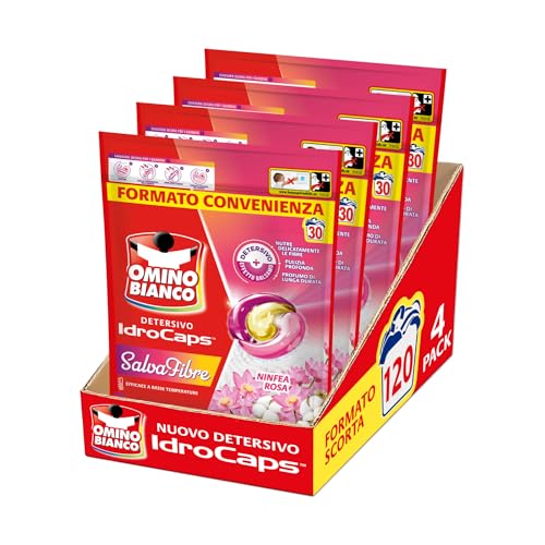 Omino Bianco Idrocaps Detersivo Lavatrice in Capsule, 120 Lavaggi, Profumo Ninfea Rosa