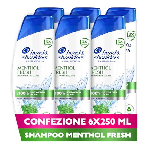 Head & Shoulders Menthol Fresh Shampoo Antiforfora 250ml, Formato Convenienza 6 Pezzi