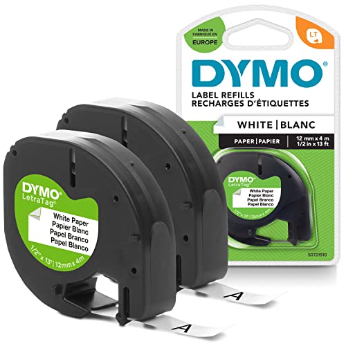 DYMO LetraTag etichette originali carta autoadesiva 12mm x 4m, 2 pezzi