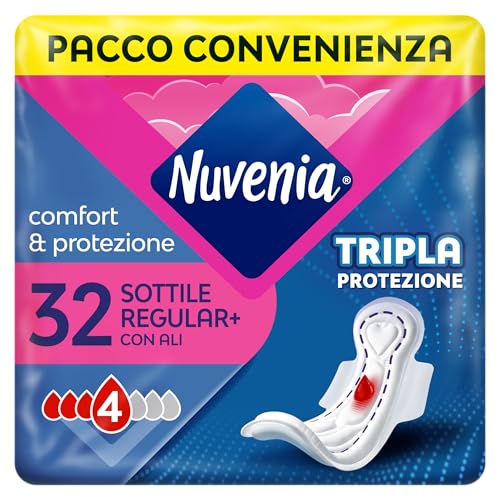 Nuvenia - Assorbente Sottile Normal con Ali - Superficie Morbida e Controllo Odori - Confezione da