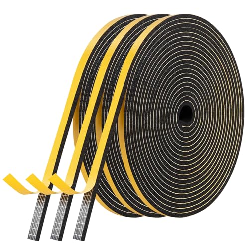 AiQInu Guarnizione Finestra Autoadesiva 3 Rotoli 6x3mm 15m Schiuma Nastro Paraspifferi