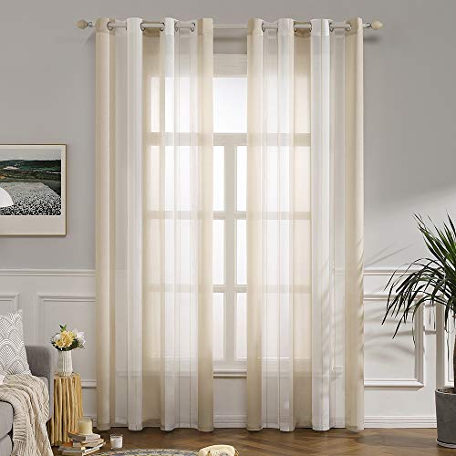 MIULEE Tende in voile a righe bianche e beige, set di 2