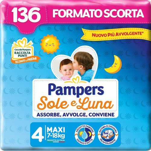 Pampers Sole e Luna Pannolini Maxi Taglia 4, 136 Pannolini
