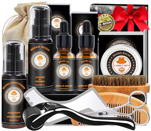 XIKEZAN Kit Barba Uomo Completo con Shampoo, Balsamo e Olio