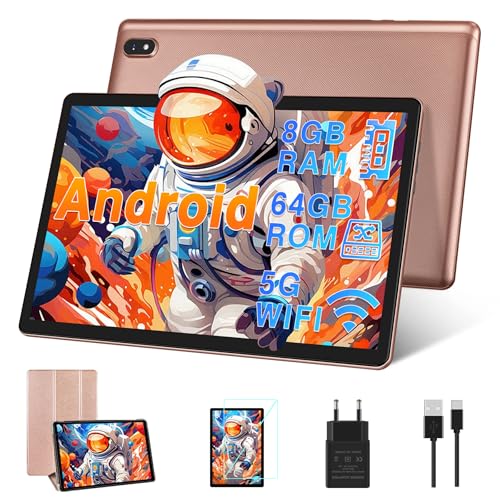 DMOAO Tablet 10 Pollici Android con 5G Wi-Fi, HD Tablet con 8 GB RAM + 64 GB ROM (Espandibile fino a 1 TB), GPS, 8 Cores 2.0 GHz, Bluetooth 5.0, 1280 * 800 IPS, USB-C, 6000 mAh