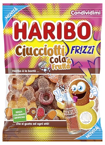 Haribo Ciucciotti Frizzi Cola e Frutta, caramelle gommose frizzanti 160g