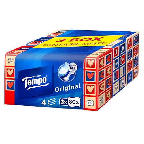 Tempo Fazzoletti di Carta 4 Veli, 3 Scatole da 80 Fazzolettini
