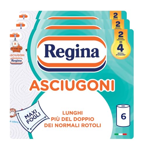 Regina Asciugoni Carta Cucina 2 Veli, 6 Rotoli Maxi da 100 Strappi