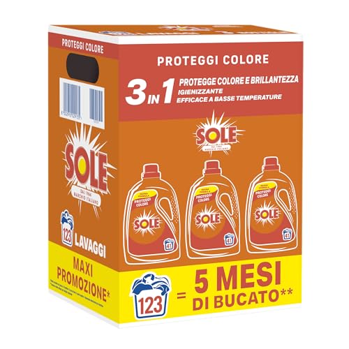 Sole Detersivo Lavatrice Liquido Proteggi Colore con Olio di Argan, 3x1,845L