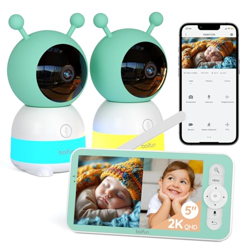 BOIFUN Baby Monitor 5" Schermo Diviso 2 Telecamere WiFi 2K