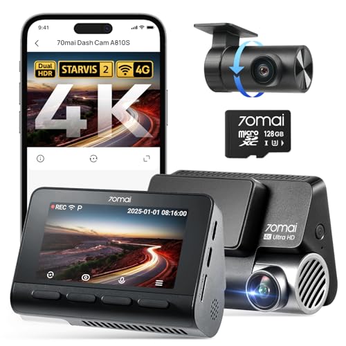 70mai Dash Cam A810S 4K+1080P Fronte/Retro con 128GB SD