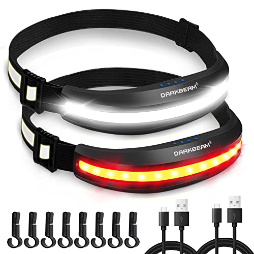 DARKBEAM Torcia Frontale LED, Lampada da testa USB-C ricaricabile Luce luminosa per cappello rigido con clip, COB 230° ampia luce rossa