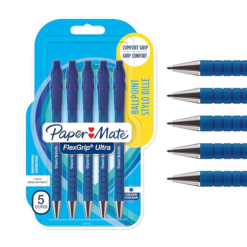 Paper Mate Flexgrip Ultra Penna a Sfera a Scatto Punta Media 1 mm Blu Confezione da 5