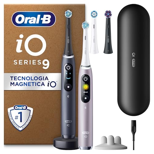 Oral-B iO 9 Set 2 Spazzolini Elettrici, 4 Testine Ricambio, Nero e Rosa