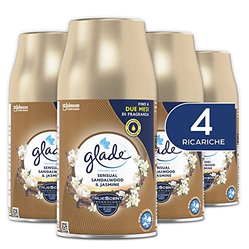Glade Automatic Spray Ricarica, Profumatore per Ambienti, Fragranza Sensual Sandalwood & Jasmine (4x269 ml)