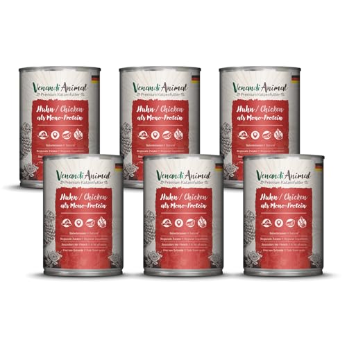 Venandi Animal Alimento umido per gatti pollo monoproteico, 6x400g