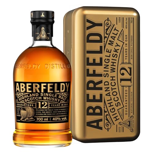Aberfeldy 12 Year Old Single Malt Scotch Whisky, confezione lingotto d'oro