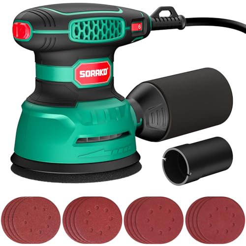 SORAKO Levigatrice Orbitale 350W con 6 Velocità e Raccolta Polvere