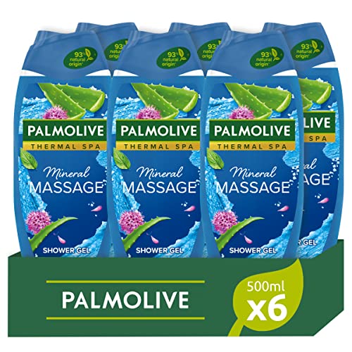 Palmolive Bagnoschiuma Thermal Spa Mineral Massage 500ml x 6 | Gel Doccia con Sale Marino e Aloe | Docciaschiuma con Ingredienti di origine naturale al 93%* | plastica riciclata al 30%