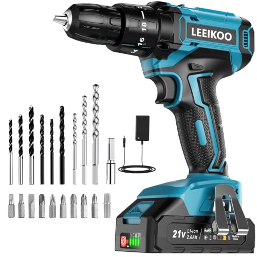 LEEIKOO Trapano Avvitatore Elettrico 21V con Batteria 2.0Ah e 20 Accessori