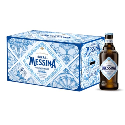 Birra Messina Cristalli di Sale, Cassa con 15 Bottiglie da 50cl, Birra Premium Lager a Bassa Fermentazione, Gusto Morbido, Fine ed Equilibrato, Gradazione 5% Vol