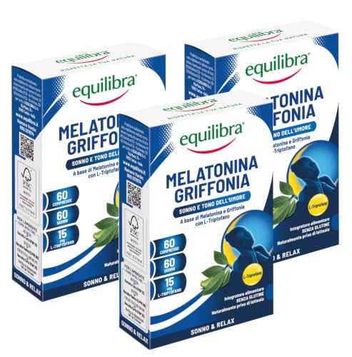 Equilibra Integratori Melatonina + Griffonia, 3 Pezzi da 60 Compresse