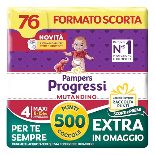 Pampers Progressi Mutandino Maxi Taglia 4 (8-15 kg) 76 Pannolini