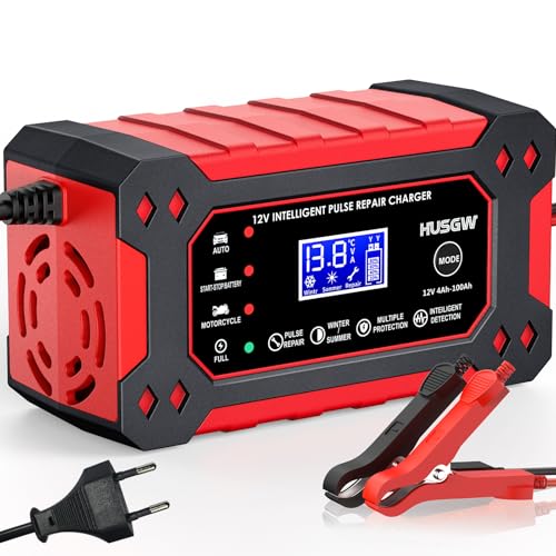 Husgw Caricabatterie per Auto 12V 6A con Display LCD e Funzione di Riparazione Automatica