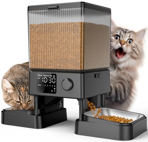 oneisall Distributore Automatico Cibo Gatti 5L con Ciotola Acciaio Inox e Registratore Vocale