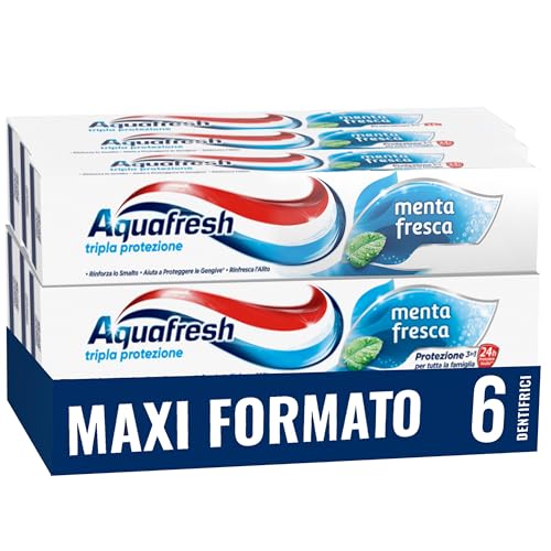 Aquafresh Tripla Protezione Dentifricio 3 in 1 Gusto Menta Fresca, 6x75ml