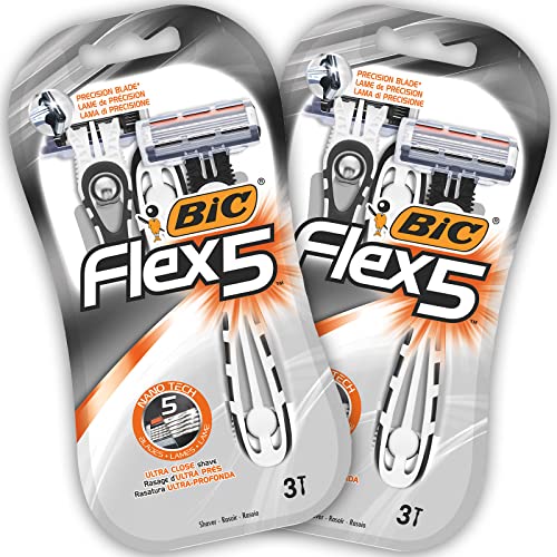 BIC Flex 5 Rasoi Usa e Getta Uomo, 5 Lame Mobili, 6 Pezzi