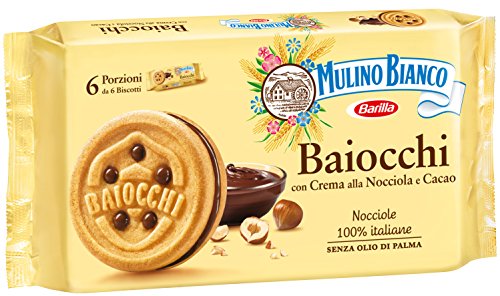 Mulino Bianco Biscotti Baiocchi con Crema alla Nocciola e Cacao per Colazione e Snack Dolce per la Merenda