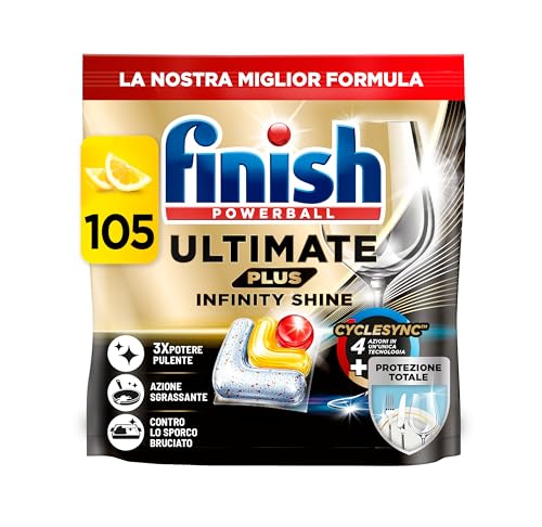 Finish Ultimate PLUS Infinity Shine Pastiglie Lavastoviglie al Limone, 105 Capsule