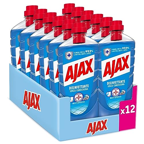 Ajax Detersivo Pavimenti Disinfettante Multisuperficie Senza Candeggina, 950 ml x 12