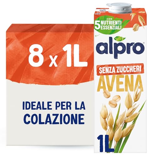 Alpro Bevanda all'Avena Senza Zuccheri, 8 Confezioni da 1 Litro