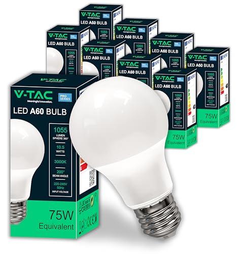 V-TAC 10x Lampadine LED A60 10.5W E27 1055 Lumen Luce Calda 3000K
