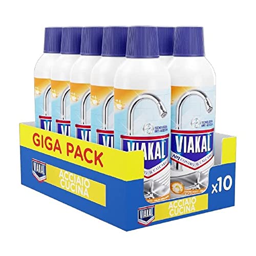 Viakal Anticalcare Detersivo Liquido Acciaio Cucina, 10 x 470 ml