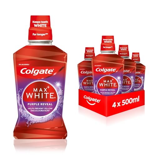 Colgate Max White Purple Reveal Collutorio Sbiancante, 4x500 ml