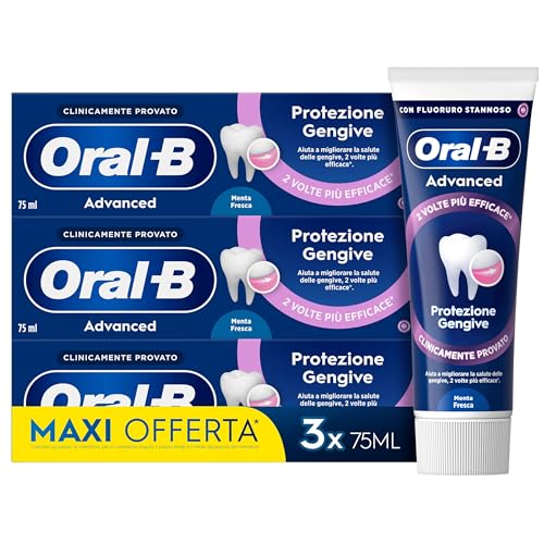 Oral-B Advanced Protezione Gengive Dentifricio 3x75ml, Menta Piperita e Menta Verde