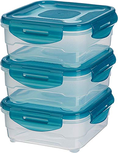 Amazon Basics Set di 3 contenitori ermetici per alimenti da 0.8 litri con coperchio