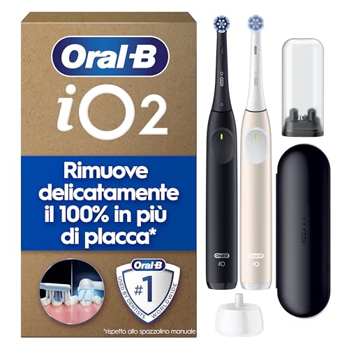Oral-B iO 2 Spazzolino Elettrico, 2 Testine Ricambio, Nero e Rosa