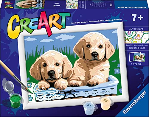 Ravensburger CreArt Cani Retriever, Kit Pittura con Numeri 14x19 cm