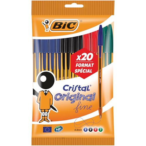 BIC Crystal Original - Penna a sfera con punta fine mm), colori assortiti