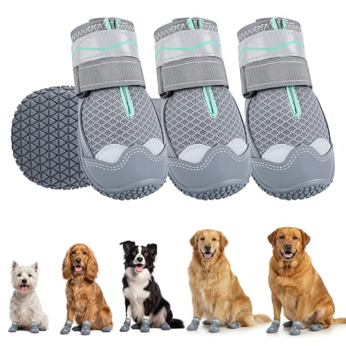 Gimars Stivaletti Antiscivolo per Cani, 4 Unità Grigio