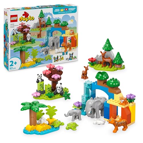 LEGO DUPLO Famiglie di Animali 3 in 1 - Tartaruga, Tigre, Elefante, Cervo e Panda