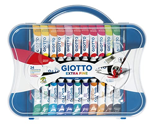 GIOTTO Tempera Valigetta 24 Tubetti Ultrafine Concentrata con 2 Pennelli e Tavolozza