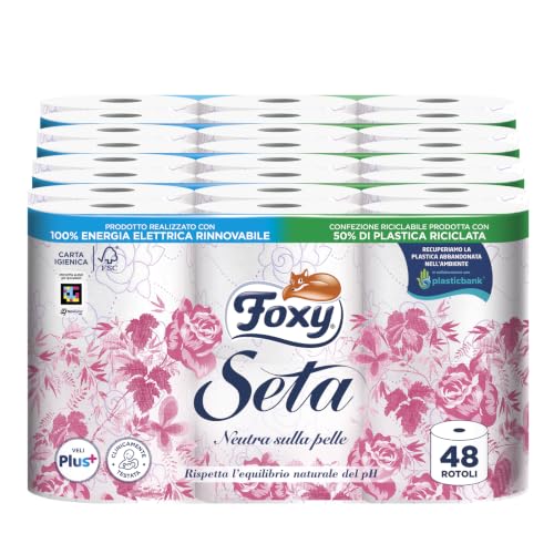 Foxy Seta Carta Igienica 2 Veli, 48 Rotoli da 200 Strappi