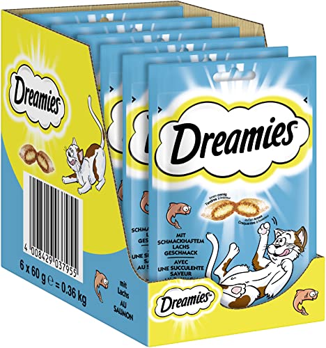 Dreamies Spuntini classici per gatti al salmone, 6 x 60 g