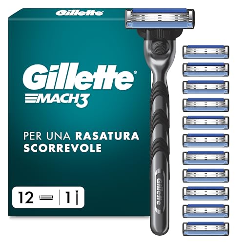 Gillette Mach3 Regolabarba Uomo, 1 Manico + 12 Lamette