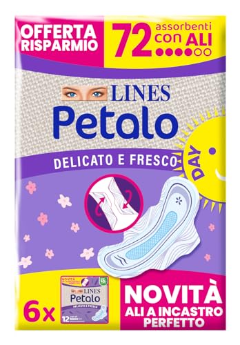 Lines Petalo Ultra Giorno Assorbenti con Ali, 72 Pezzi
